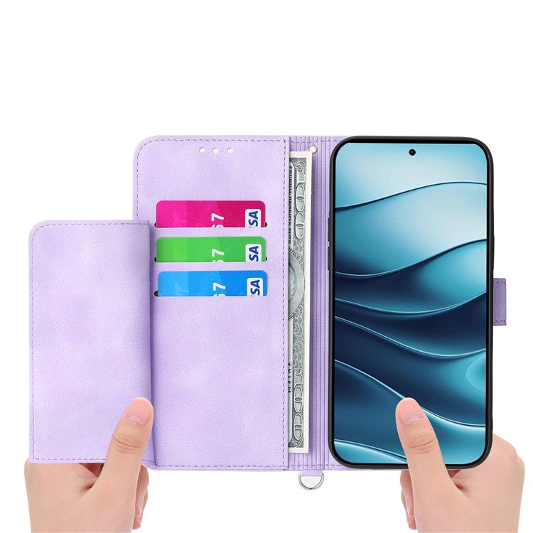 For Xiaomi Redmi Note 14 5G / 14 4G Case Flower Pattern PU Leather Wallet Phone Cover with Strap - Light Purple