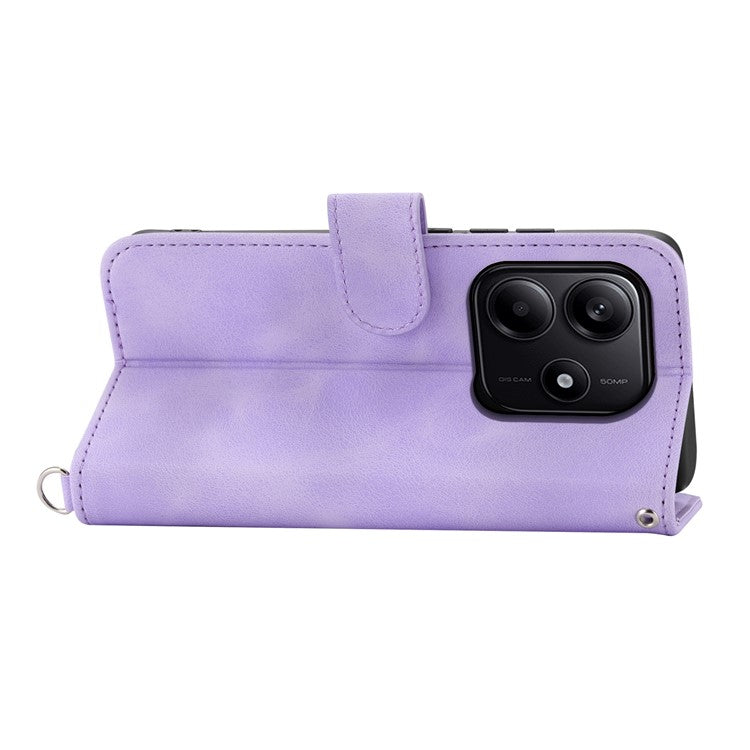 For Xiaomi Redmi Note 14 5G / 14 4G Case Flower Pattern PU Leather Wallet Phone Cover with Strap - Light Purple