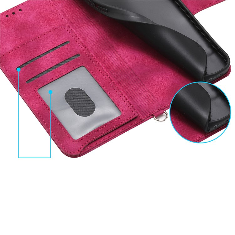 For Xiaomi Redmi Note 14 5G / 14 4G Case Flower Pattern PU Leather Wallet Phone Cover with Strap - Wine Red