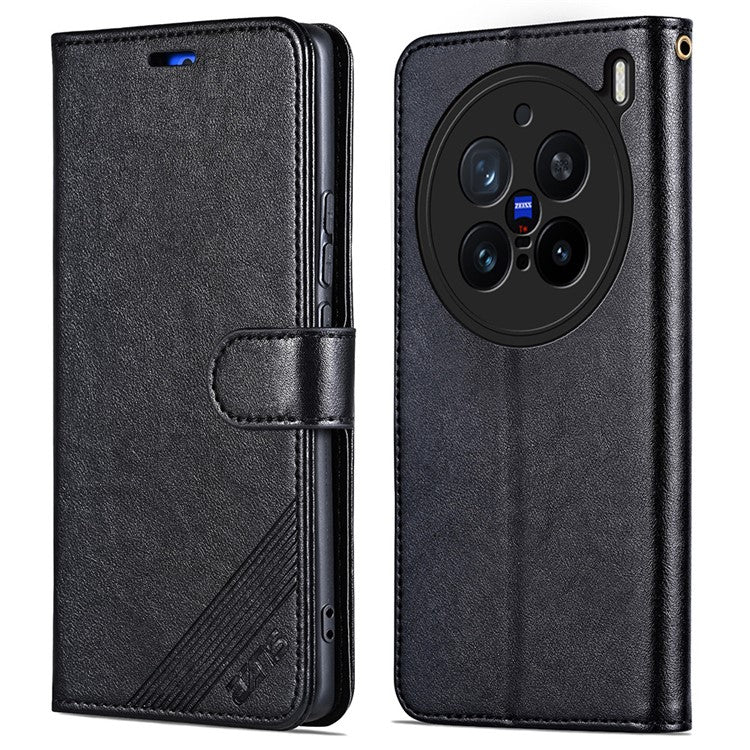 AZNS For vivo X200 Pro 5G Case Anti-Scratch PU Leather Stand Wallet Phone Cover - Black