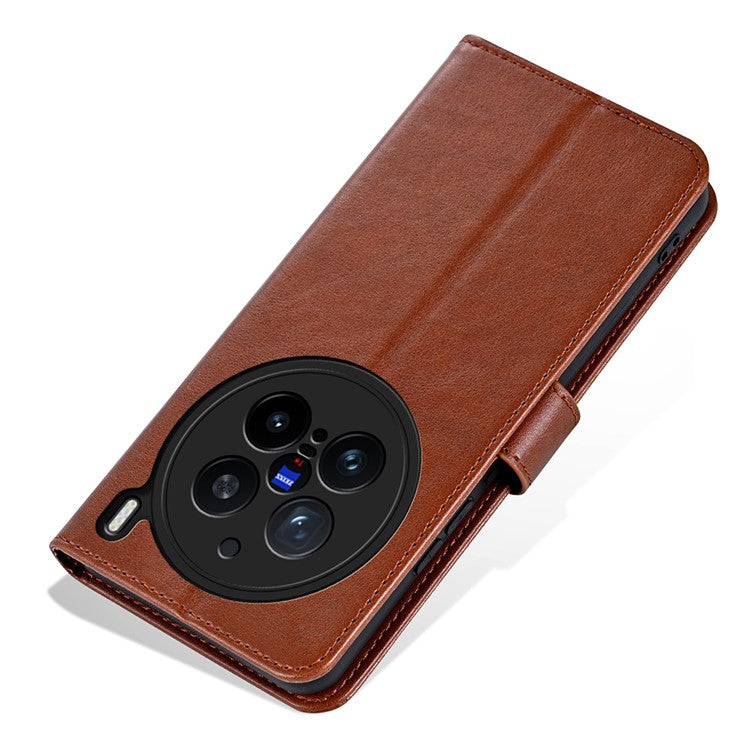 AZNS For vivo X200 Pro 5G Case Anti-Scratch PU Leather Stand Wallet Phone Cover - Brown