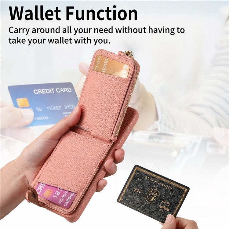 For Google Pixel 9 Pro XL Case Card Holder Kickstand Leather+TPU Phone Cover with Zipper Pocket - Pink