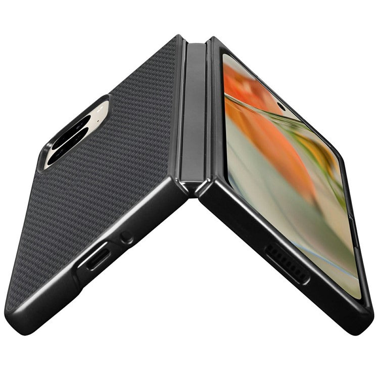 For Google Pixel 9 Pro Fold 5G Case Carbon Fiber Texture PU Leather Coated PC Folding Phone Cover - Black