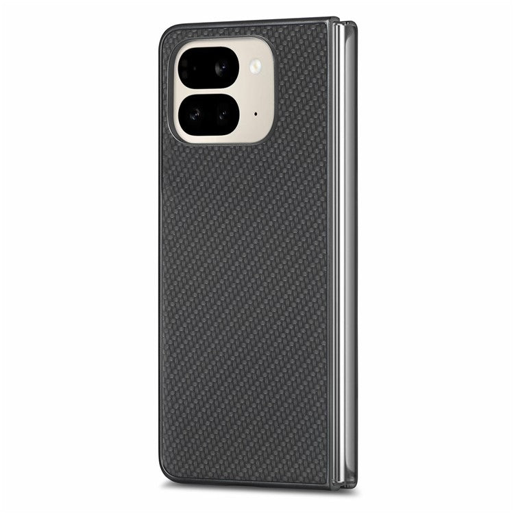 For Google Pixel 9 Pro Fold 5G Case Carbon Fiber Texture PU Leather Coated PC Folding Phone Cover - Black