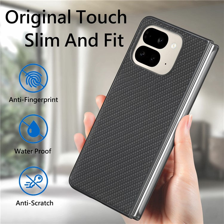 For Google Pixel 9 Pro Fold 5G Case Carbon Fiber Texture PU Leather Coated PC Folding Phone Cover - Black