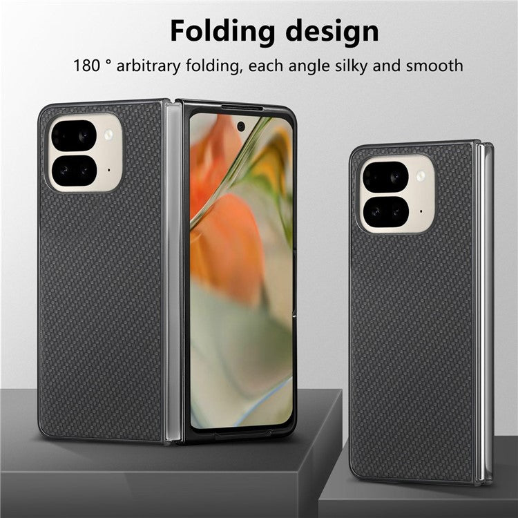 For Google Pixel 9 Pro Fold 5G Case Carbon Fiber Texture PU Leather Coated PC Folding Phone Cover - Black