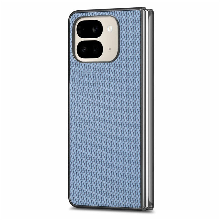 For Google Pixel 9 Pro Fold 5G Case Carbon Fiber Texture PU Leather Coated PC Folding Phone Cover - Blue