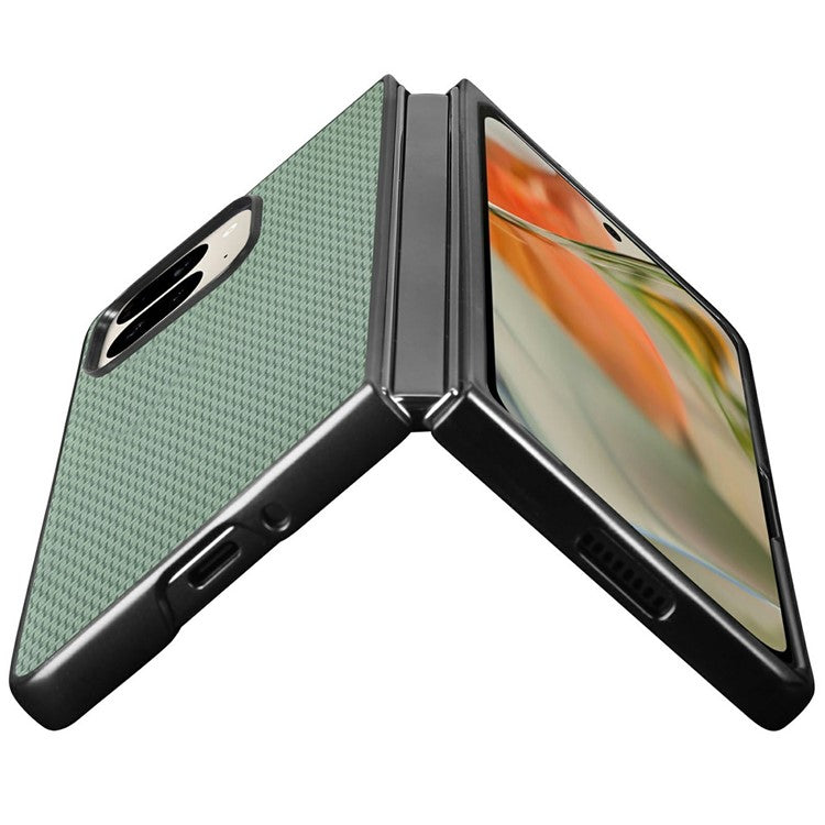 For Google Pixel 9 Pro Fold 5G Case Carbon Fiber Texture PU Leather Coated PC Folding Phone Cover - Green