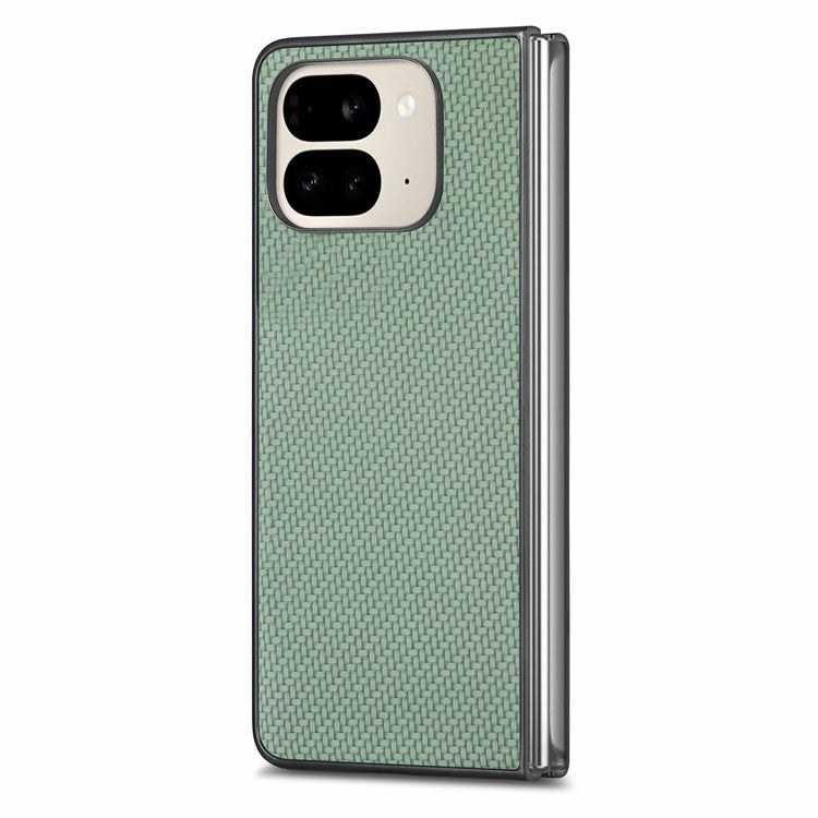 For Google Pixel 9 Pro Fold 5G Case Carbon Fiber Texture PU Leather Coated PC Folding Phone Cover - Green