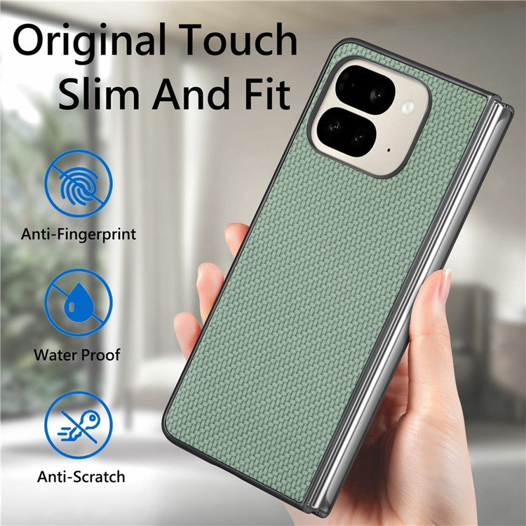 For Google Pixel 9 Pro Fold 5G Case Carbon Fiber Texture PU Leather Coated PC Folding Phone Cover - Green