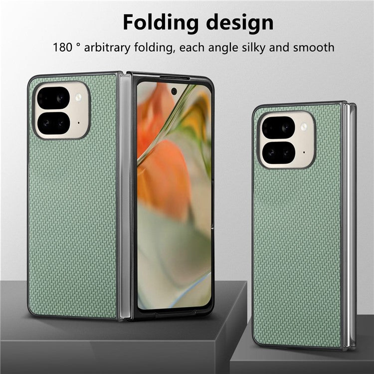 For Google Pixel 9 Pro Fold 5G Case Carbon Fiber Texture PU Leather Coated PC Folding Phone Cover - Green