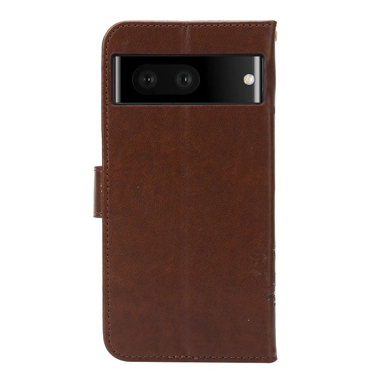 For Google Pixel 7 5G Anti-scratch Dustproof Phone Cover Wallet Stand PU Leather Imprinting Flower Butterflies Cell Phone Case - Brown