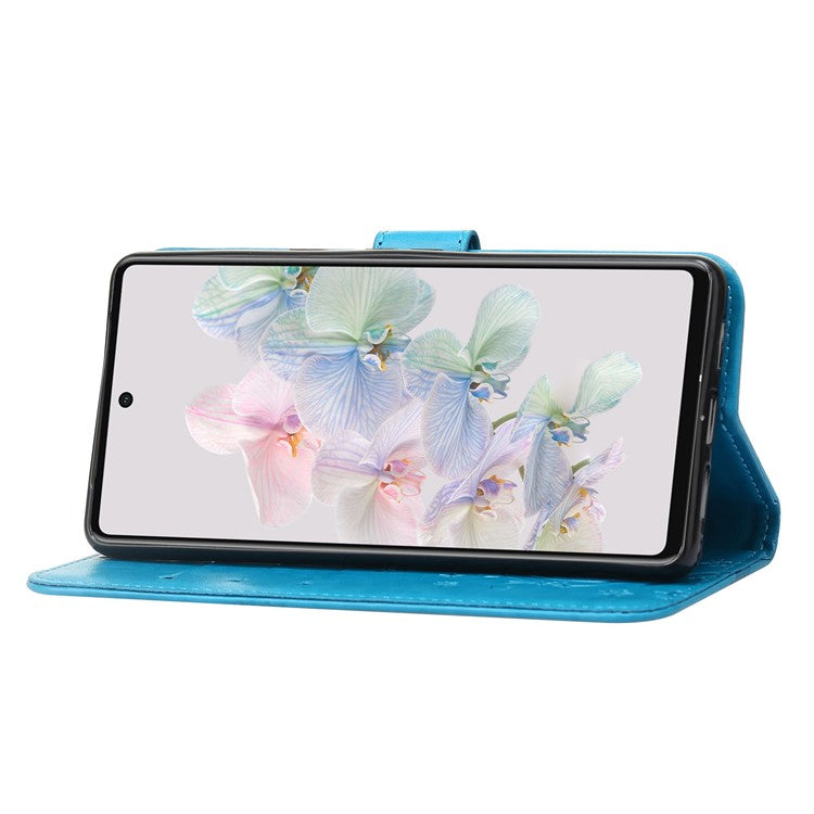 For Google Pixel 7 5G Anti-scratch Dustproof Phone Cover Wallet Stand PU Leather Imprinting Flower Butterflies Cell Phone Case - Blue