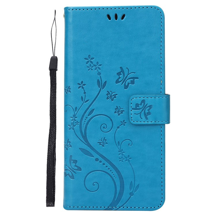 For Google Pixel 7 5G Anti-scratch Dustproof Phone Cover Wallet Stand PU Leather Imprinting Flower Butterflies Cell Phone Case - Blue