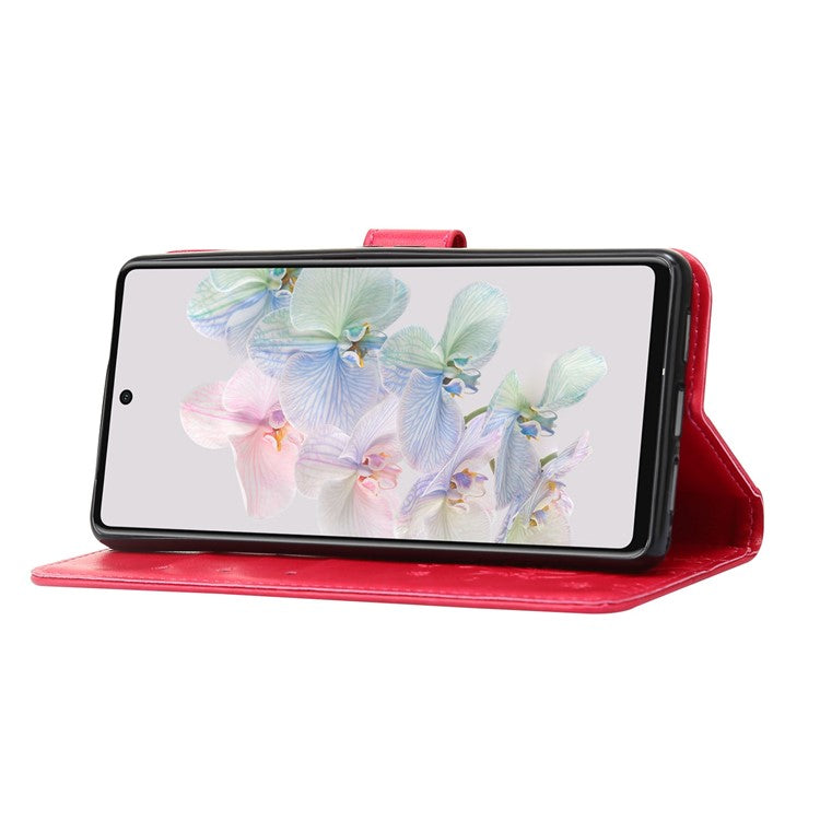 For Google Pixel 7 5G Anti-scratch Dustproof Phone Cover Wallet Stand PU Leather Imprinting Flower Butterflies Cell Phone Case - Red