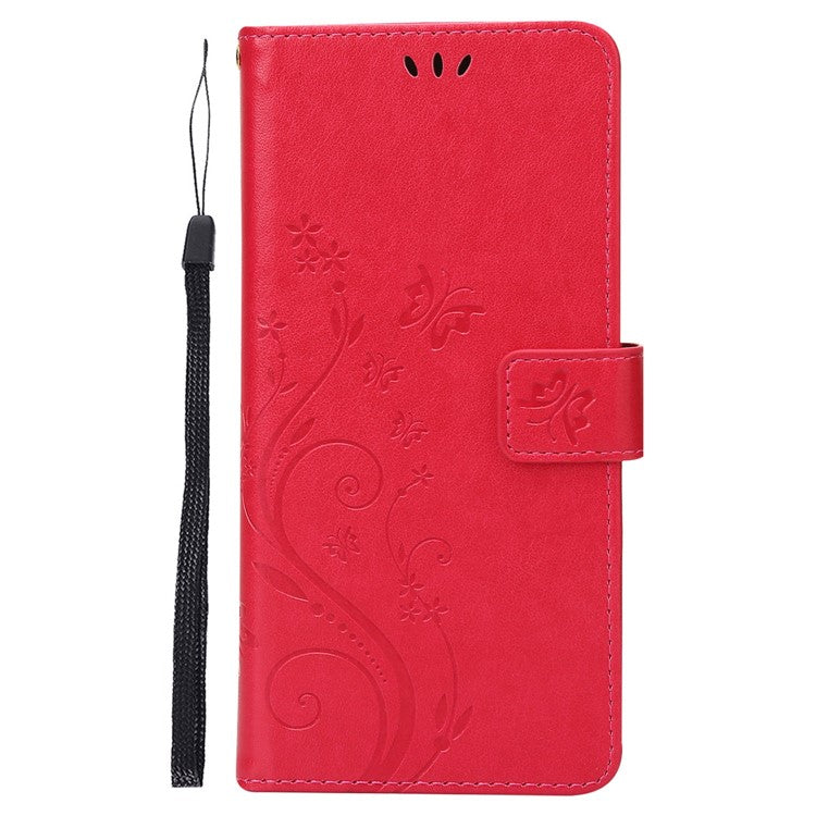 For Google Pixel 7 5G Anti-scratch Dustproof Phone Cover Wallet Stand PU Leather Imprinting Flower Butterflies Cell Phone Case - Red