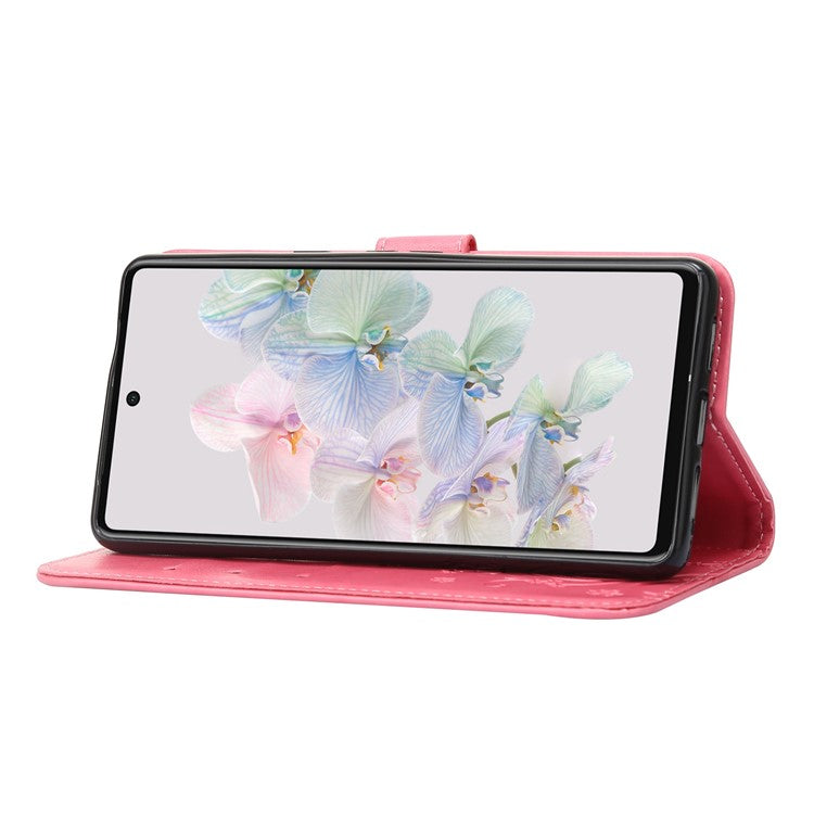 For Google Pixel 7 5G Anti-scratch Dustproof Phone Cover Wallet Stand PU Leather Imprinting Flower Butterflies Cell Phone Case - Pink