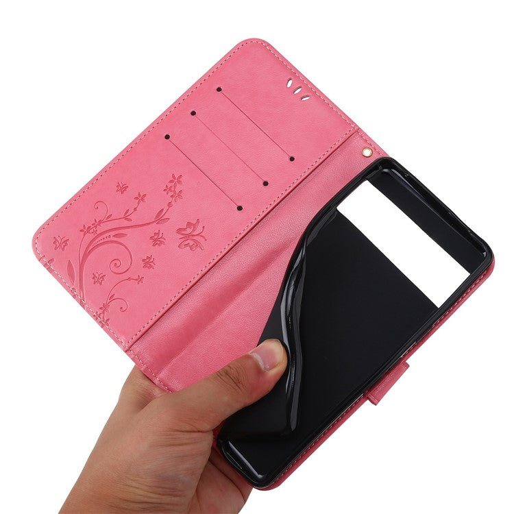 For Google Pixel 7 5G Anti-scratch Dustproof Phone Cover Wallet Stand PU Leather Imprinting Flower Butterflies Cell Phone Case - Pink