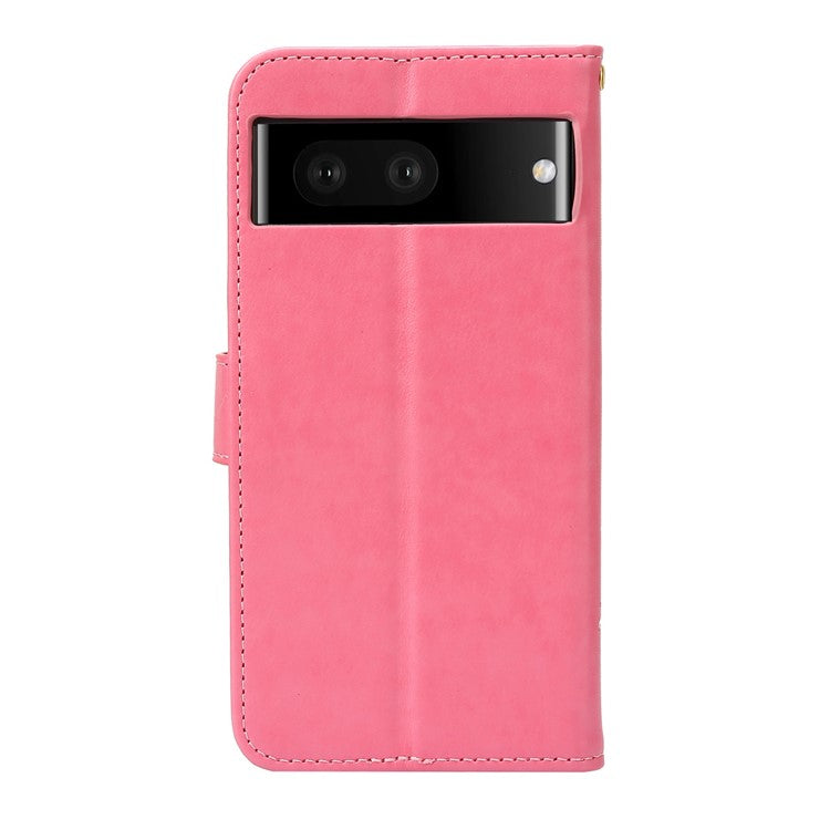 For Google Pixel 7 5G Anti-scratch Dustproof Phone Cover Wallet Stand PU Leather Imprinting Flower Butterflies Cell Phone Case - Pink