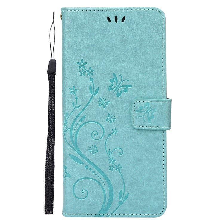 For Google Pixel 7 5G Anti-scratch Dustproof Phone Cover Wallet Stand PU Leather Imprinting Flower Butterflies Cell Phone Case - Baby Blue