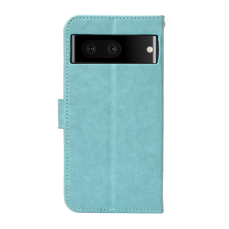 For Google Pixel 7 5G Anti-scratch Dustproof Phone Cover Wallet Stand PU Leather Imprinting Flower Butterflies Cell Phone Case - Baby Blue