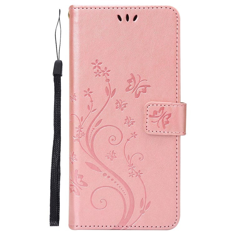 For Google Pixel 7 5G Anti-scratch Dustproof Phone Cover Wallet Stand PU Leather Imprinting Flower Butterflies Cell Phone Case - Rose Gold