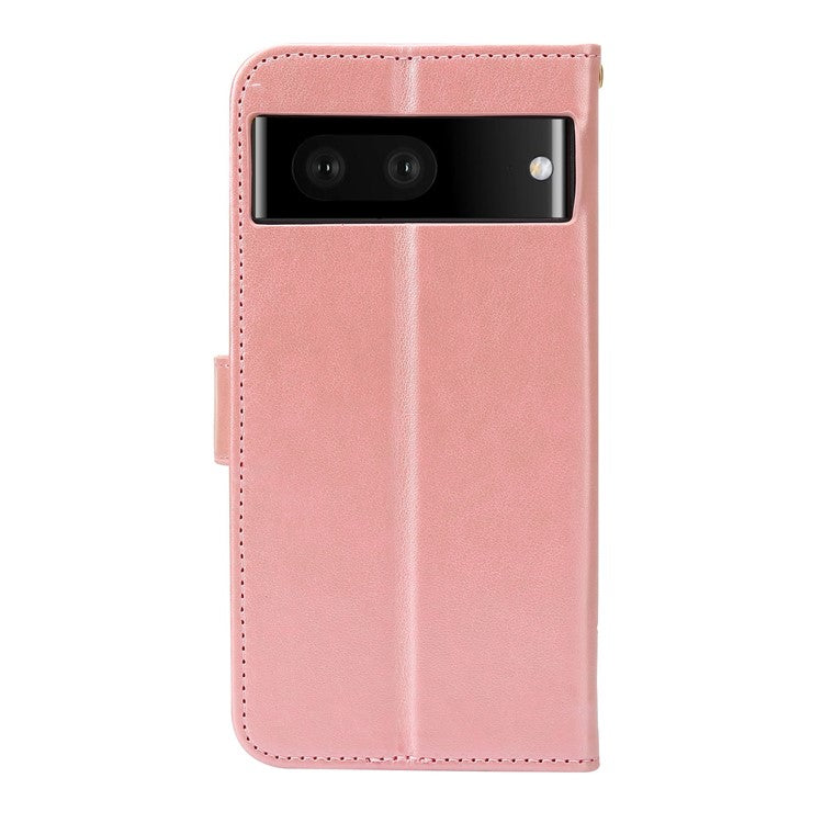 For Google Pixel 7 5G Anti-scratch Dustproof Phone Cover Wallet Stand PU Leather Imprinting Flower Butterflies Cell Phone Case - Rose Gold