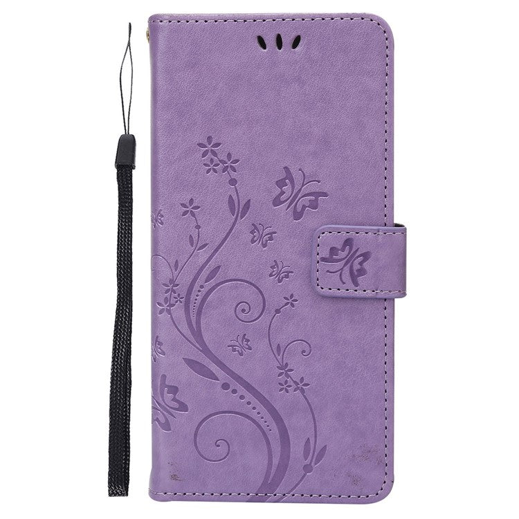 For Google Pixel 7 5G Anti-scratch Dustproof Phone Cover Wallet Stand PU Leather Imprinting Flower Butterflies Cell Phone Case - Light Purple