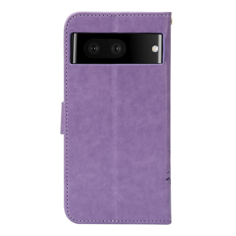 For Google Pixel 7 5G Anti-scratch Dustproof Phone Cover Wallet Stand PU Leather Imprinting Flower Butterflies Cell Phone Case - Light Purple