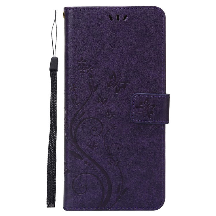 For Google Pixel 7 5G Anti-scratch Dustproof Phone Cover Wallet Stand PU Leather Imprinting Flower Butterflies Cell Phone Case - Dark Purple