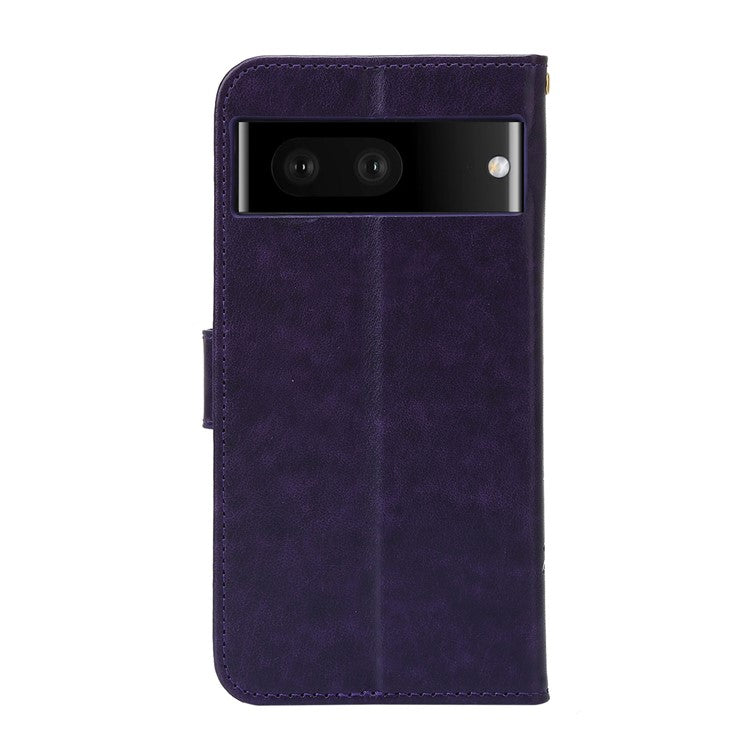 For Google Pixel 7 5G Anti-scratch Dustproof Phone Cover Wallet Stand PU Leather Imprinting Flower Butterflies Cell Phone Case - Dark Purple