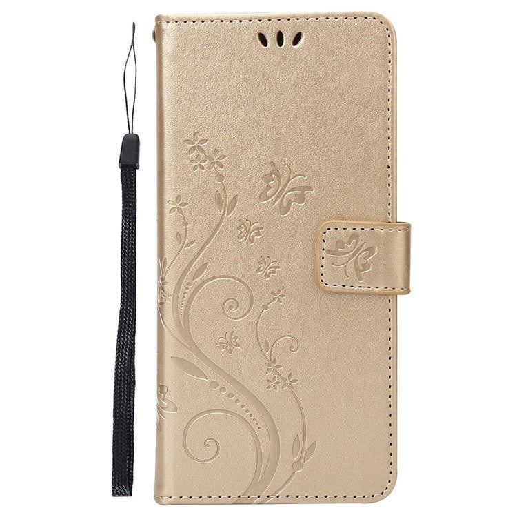 For Google Pixel 7 5G Anti-scratch Dustproof Phone Cover Wallet Stand PU Leather Imprinting Flower Butterflies Cell Phone Case - Gold