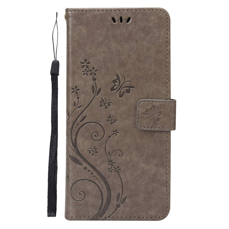 For Google Pixel 7 5G Anti-scratch Dustproof Phone Cover Wallet Stand PU Leather Imprinting Flower Butterflies Cell Phone Case - Grey