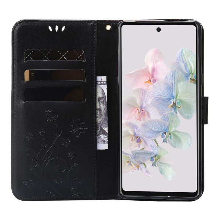 For Google Pixel 7 5G Anti-scratch Dustproof Phone Cover Wallet Stand PU Leather Imprinting Flower Butterflies Cell Phone Case - Black