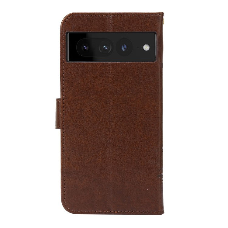 For Google Pixel 7 Pro Wallet Stand PU Leather Imprinting Flower Butterflies Case Full Protection Inner TPU Phone Cover with Strap - Brown