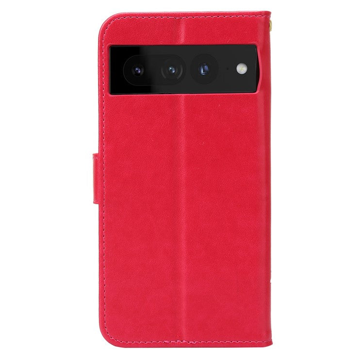 For Google Pixel 7 Pro Wallet Stand PU Leather Imprinting Flower Butterflies Case Full Protection Inner TPU Phone Cover with Strap - Red