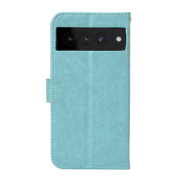 For Google Pixel 7 Pro Wallet Stand PU Leather Imprinting Flower Butterflies Case Full Protection Inner TPU Phone Cover with Strap - Baby Blue