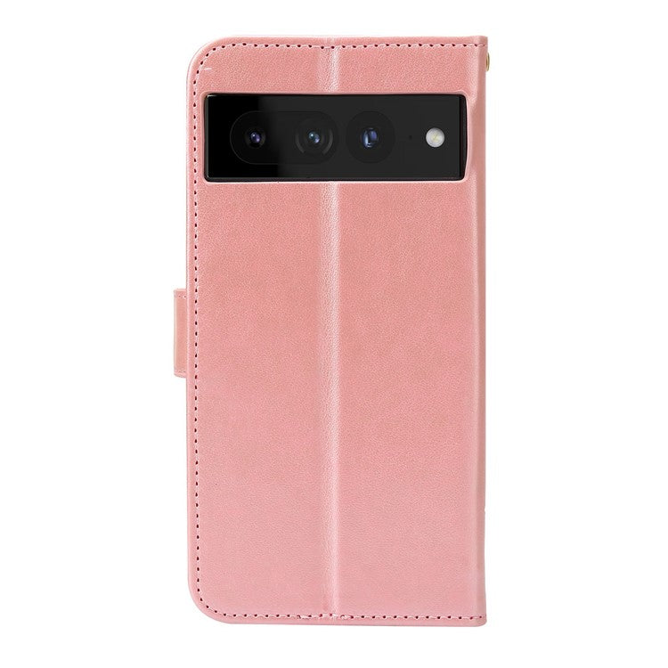 For Google Pixel 7 Pro Wallet Stand PU Leather Imprinting Flower Butterflies Case Full Protection Inner TPU Phone Cover with Strap - Rose Gold