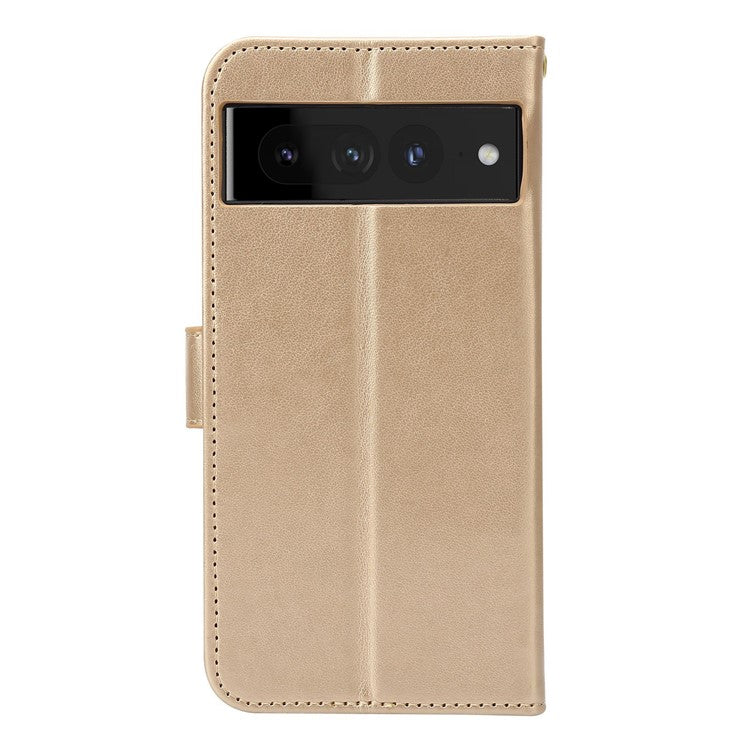 For Google Pixel 7 Pro Wallet Stand PU Leather Imprinting Flower Butterflies Case Full Protection Inner TPU Phone Cover with Strap - Gold