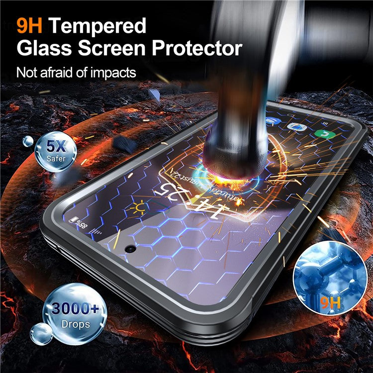 For Samsung Galaxy S24 FE Magnetic Case PC+TPU Phone Cover with Tempered Glass Screen Film - Black