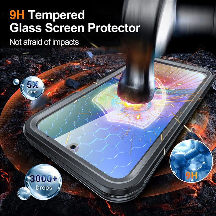 For Samsung Galaxy A16 4G / 5G Magnetic Case PC+TPU Phone Cover with Tempered Glass Screen Film - Black