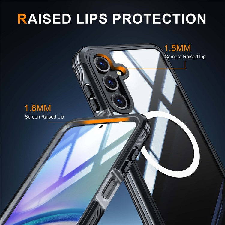 For Samsung Galaxy A16 4G / 5G Magnetic Case PC+TPU Phone Cover with Tempered Glass Screen Film - Black