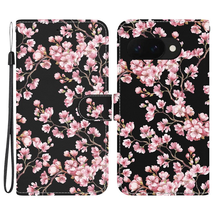 For Google Pixel 9a Wallet Phone Case Anti-Drop Leather Flip Cover Pattern Printing - Plum Blossom