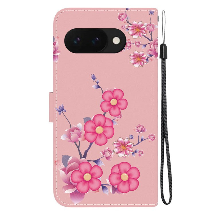 For Google Pixel 9a Wallet Phone Case Anti-Drop Leather Flip Cover Pattern Printing - Sakura