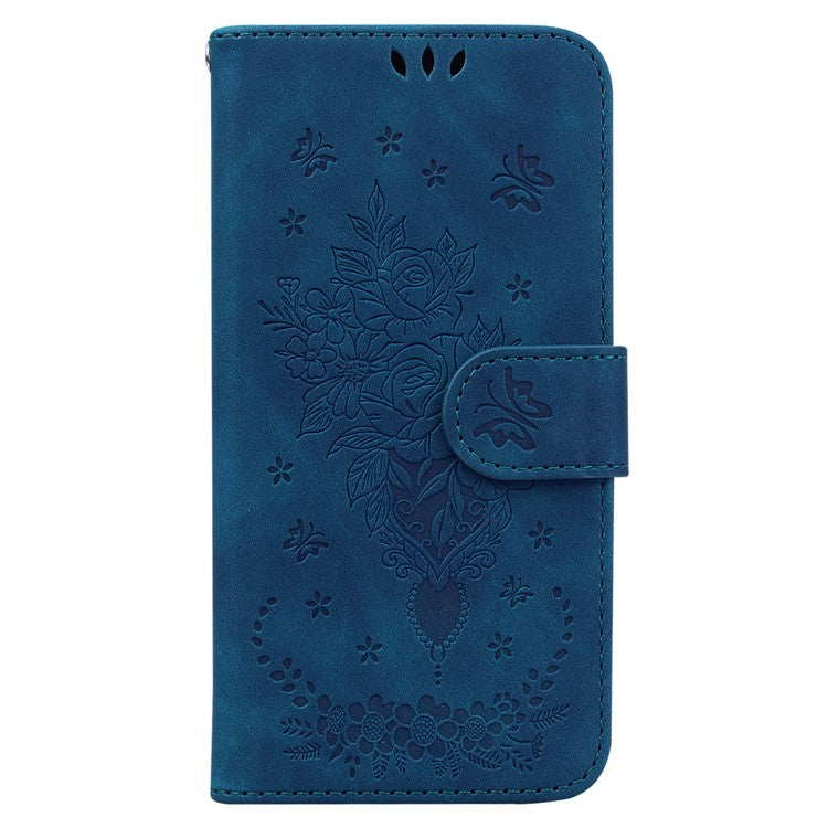 For Google Pixel 9a Case PU Leather Wallet Phone Cover Butterfly Flower Imprint - Blue