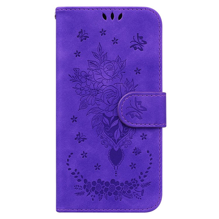 For Google Pixel 9a Case PU Leather Wallet Phone Cover Butterfly Flower Imprint - Purple