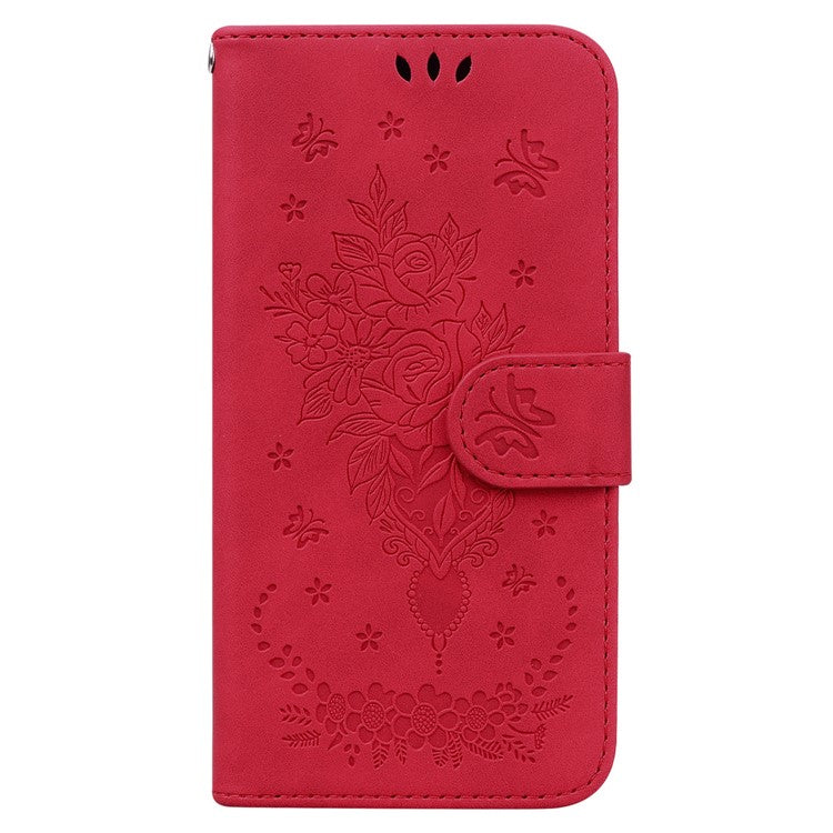 For Google Pixel 9a Case PU Leather Wallet Phone Cover Butterfly Flower Imprint - Red