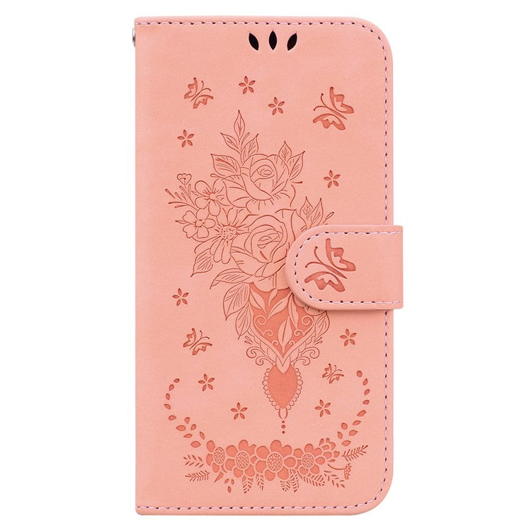 For Google Pixel 9a Case PU Leather Wallet Phone Cover Butterfly Flower Imprint - Pink