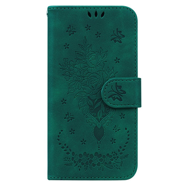 For Google Pixel 9a Case PU Leather Wallet Phone Cover Butterfly Flower Imprint - Green