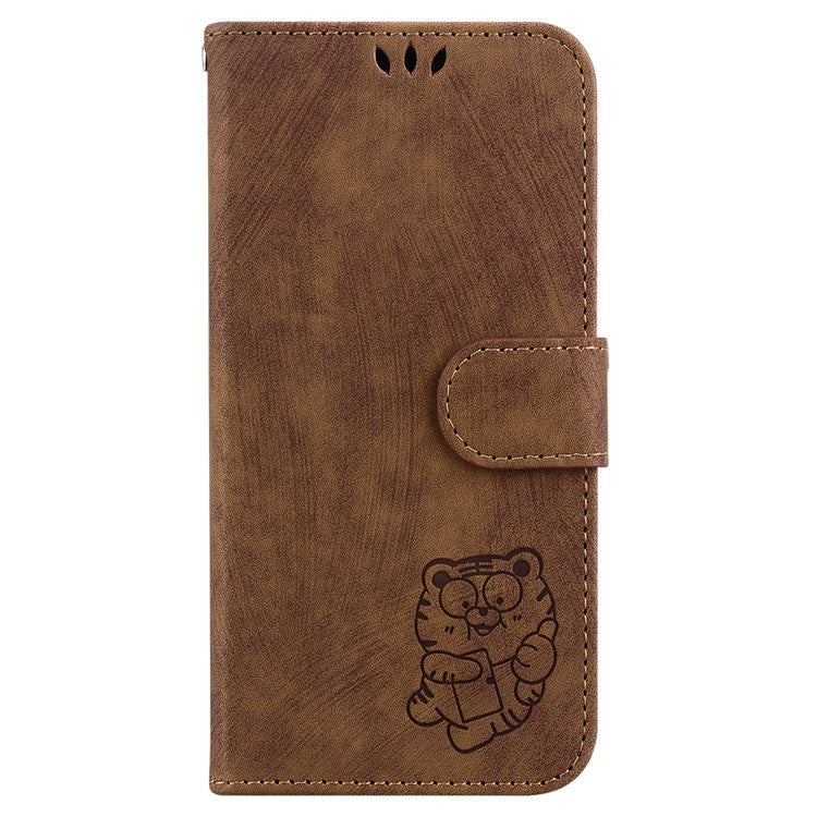 For Google Pixel 9a Wallet Case Tiger Imprint Leather Shockproof Phone Cover - Brown